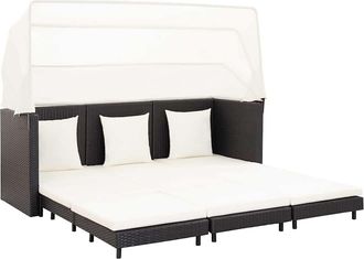 vidaXL Vidaxl - Divano Letto A 3 Posti Estendibile Con Tetto Polyrattan Nero