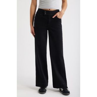 1822 Denim High Waist Extended Hem Wide Leg Jeans in Black at Nordstrom, Size 31