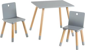 Roba Grupo de asientos para ni&ntilde;os, 2 sillas y 1 mesa, madera/gris