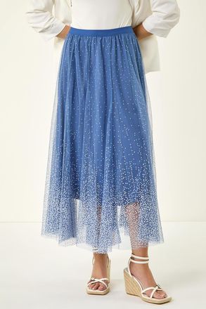 Roman Polka Dot Print Elasticated Mesh Skirt