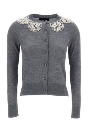 Simone Rocha Grey Merino Silk Turbo Crystal Cardigan