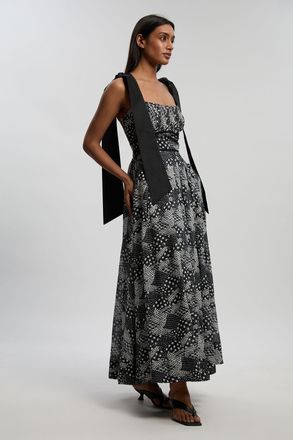 Karen Millen Womens Petite Mono Geo Silk Cotton Woven Strappy Dress - Monochrome Multi - Size 14 UK