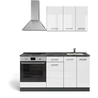 Vicco Cocina para solteros R-Line, Blanco brillo/antracita, 160 cm con mueble para horno empotrado sin encimera, Vicco