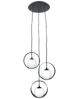 Eglo Eglo Camargo 3 Light Cascade Pendant With Black Finish & White Glass Shades