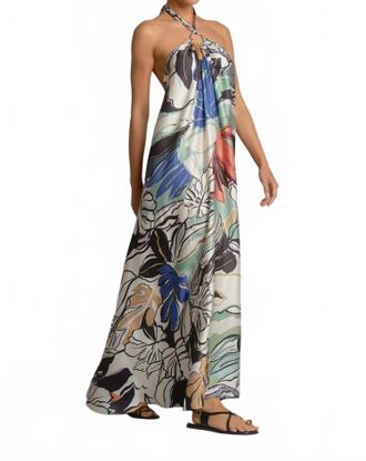 Elan Tropic Floral Satin Maxi Dress In Multi