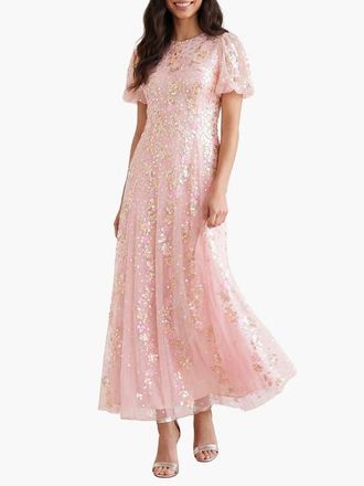 Needle & Thread Confetti Round Neck Ankle Gown in Peony Pink/multi at Nordstrom, Size 10