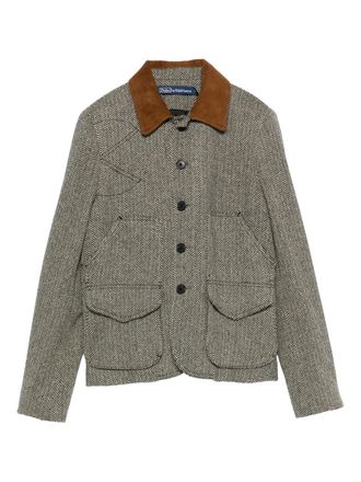 Polo Ralph Lauren suede-trim herringbone jacket - women - Wool/Polyamide/Other fibres - 10 - Black