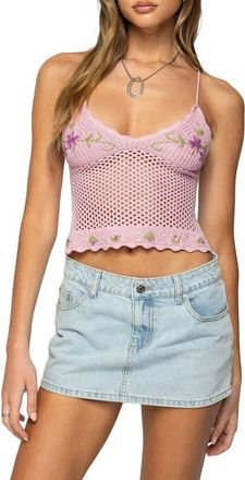 Edikted Quince Open Stitch Crop Top in Pink at Nordstrom, Size X-Small