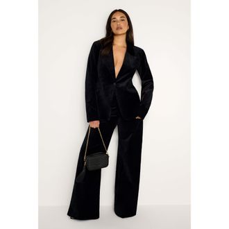Good American Womens Velvet Sculpted Blazer | Black, Size Small | Good American by Khlo&Egrave; Kardashian
