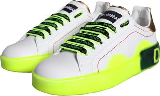 Dolce & Gabbana Womens White Leather Portofino Low Top Sneakers Shoes Calf