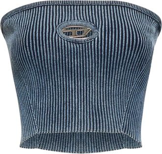 Diesel Indigo Blue Mouwloze Intarsia Top - Dames - Tops zonder mouwen - Blauw - XS - Katoen - Tops