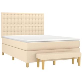 vidaXL Cama Box Spring Con Colch&oacute;n Tela Color Crema 140x190 Cm Vidaxl