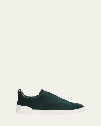 Ermenegildo Zegna Mens Suede Triple Stitch Slip-On Sneakers