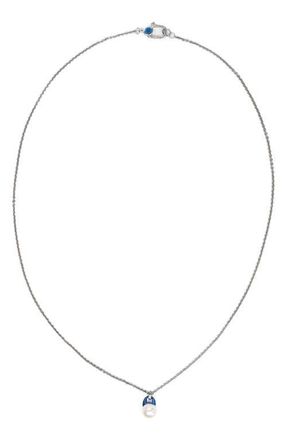 Polite Worldwide Graphic Freshwater Pearl Necklace in Silver/Blue at Nordstrom, Size 19.5