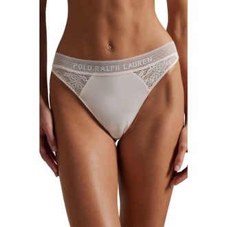 Polo Ralph Lauren Lace & Stretch Cotton Rib Thong in Garden Rose at Nordstrom, Size Xx-Large