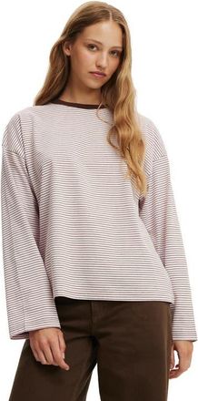 Cotton On Womens Boxy Long Sleeve Top in Lisa Stripe Babydoll Dark at Nordstrom, Size Xx-Small
