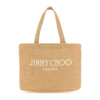 Jimmy Choo London Tote Bags, female, Beige, Size: ONE SIZE Raffia East-West Shopping Bag