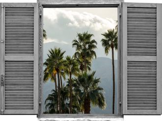 Queence Wandtattoo »Palmen vor Bergen« Wandsticker, Wandbild, selbstklebend, 3D, Fenster