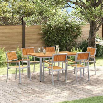 vidaXL Conjunto De Comedor De Jard&iacute;n 7 Pcs Gris Y Marr&oacute;n Vidaxl