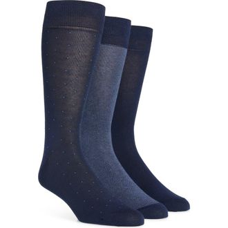 Lorenzo Uomo Assorted 3-Pack Cotton Blend Dress Socks in Navy at Nordstrom Rack