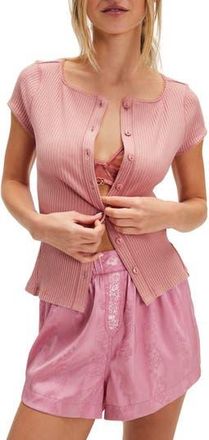Free People Most Wanted Short Sleeve Cotton Blend Cardigan in Pink Palace at Nordstrom Rack, Size X-Large