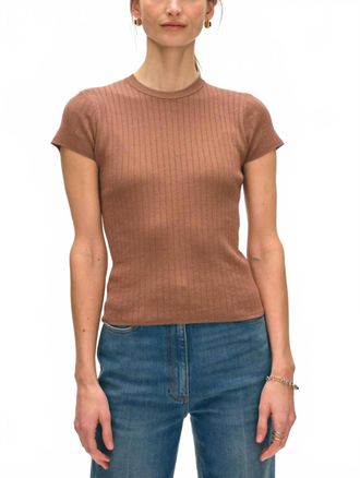 White + Warren Paperfine Short Sleeve Pointelle Tee In Mocha