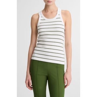 Vince Stripe Rib Tank in Herb Combo at Nordstrom, Size Xx-Small