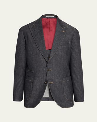 Brunello Cucinelli Mens Denim Single-Breasted Sport Coat