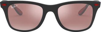 Ray-Ban x Scuderia Ferrari 52mm Polarized Square Sunglasses in Matte Black /Purple Silver at Nordstrom