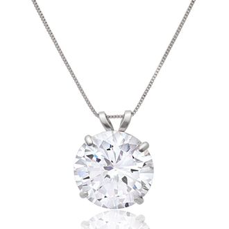 MAX + STONE 14K Gold 10MM Solitaire Cubic Zirconia Pendant Necklace with 18 Inch Box Chain