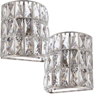 Loops 2 PACK Crystal LED Wall Light Chrome & Clear Glass Shade Pretty Dimmable Lamp