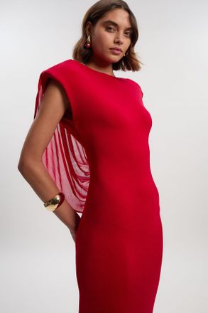 Karen Millen Womens Viscose Blend Slinky Drape Plunge Back Knit Maxi Dress - Red - Size Medium