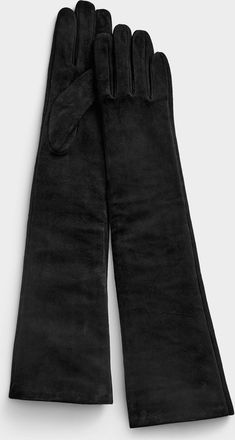 Simons Womens Velvety suede long gloves