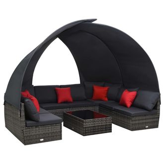 vidaXL Muebles Jard&iacute;n 9 Pzas Y Capota Rat&aacute;n Sint&eacute;tico Gris Antracita Vidaxl
