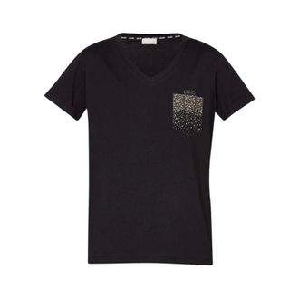 Liu Jo T-Shirts, female, Black, Size: XS Rhinestone V-Neck T-Shirt
