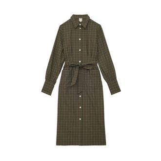 Ines De La Fressange Kleedjes, Dames, Groen, L, Katoen, Rosabella khaki katoenen geruite jurk