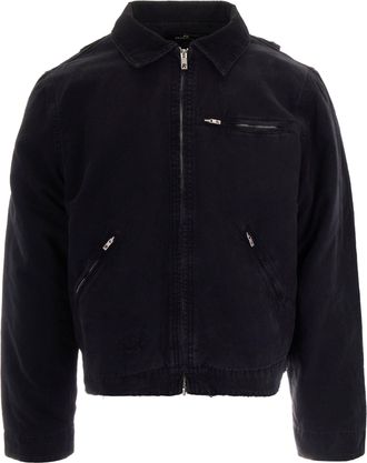 Represent Cropped Black Cotton Canvas Jacket with Zip Closure and Utility Pockets