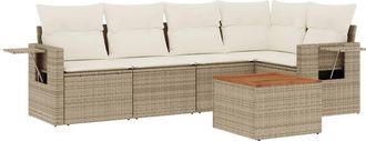 vidaXL Juego De Sof&aacute;s Jard&iacute;n Con Cojines 6 Pzas Rat&aacute;n Sint&eacute;tico Beige Vidaxl