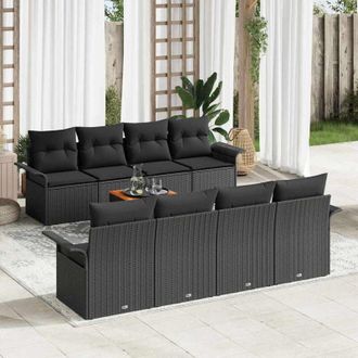 vidaXL Conjunto De Sof&aacute; De Jard&iacute;n 9 Pcs Negro Polirat&aacute;n Vidaxl