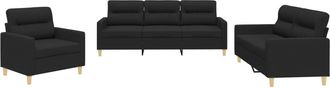 vidaXL Juego De Sof&aacute;s Con Cojines 3 Piezas Tela Negro Vidaxl