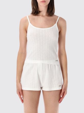 Sporty & Rich Top cropped in maglia traforata di cotone con logo applicato