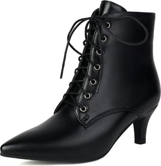 Generic Womens Lace-Up 6CM Kitten Heel Ankle Boots with Pointed Toe& Side Zipper,for Daily & Casual Wear,Black,6.5 UK