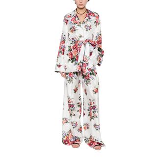 Dolce & Gabbana Pyjamas, female, White, Size: S Flower bouquet-print twill shirt