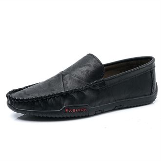 Generic Mens Loafers Shoes PU Round Toe Stitching Details Breathable Comfortable Flat Heel Flexible Anti-Slip Lightweight Party Casual Slip-on(Black,6.5 UK)