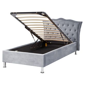 Beliani Beliani - Cama Con Almacenaje De Terciopelo Gris Plateado 90 X 200 Cm Botones Metz