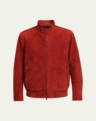 Brioni Mens Leather Stand-Collar Blouson