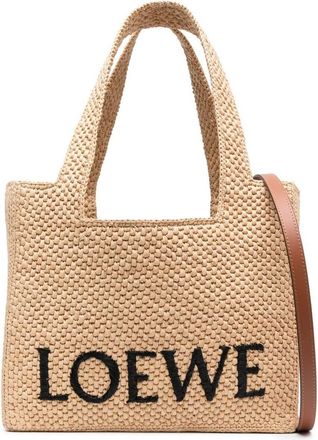 Loewe Medium Font Raffia Tote Bags