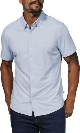 7 Diamonds Corsica Geo Print Short Sleeve Stretch Button-Up Shirt in Light Blue at Nordstrom, Size Xx-Large