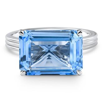 Pompeii3 14x10mm Emerald Cut East to West Blue Topaz Solitaire Ring White Gold