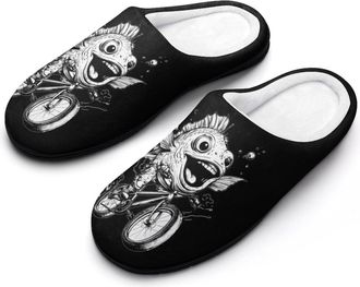 Generic Crazy Fish Rider Riding A Bike Slippers Men Winter Warm Cotton Anti-Slip Indoor Slip-Ons House Shoes